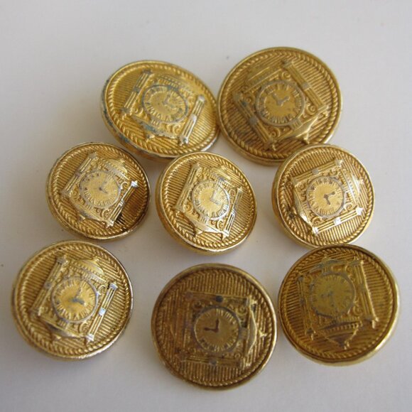 Marshall Fields Gold Clock Buttons 8-Piece Set 2 Front 6 Cuff Blazer Replacement - Picture 4 of 5